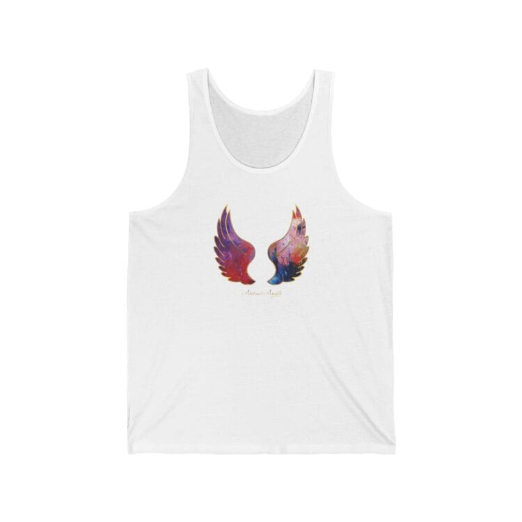 Colorful abstract angel wings tank top design.